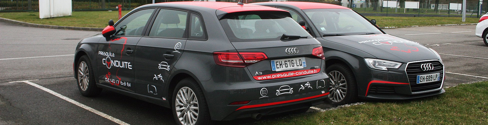 Des Audi A3 pour conduire et de nos nouveaux bureau pour les cours de code au centre de formation Presqu'Ile Conduite